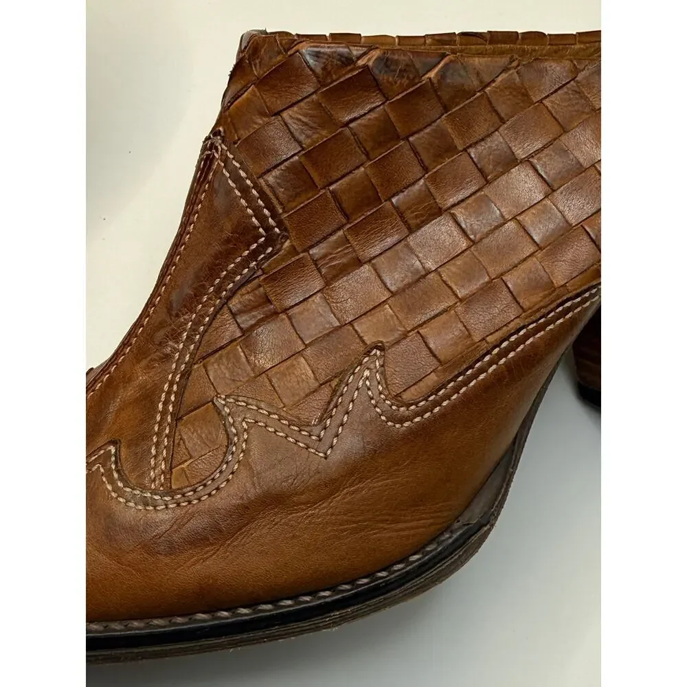 Sesto Meucci Womens Western High Heels Woven Leather Mules Sz 6 Italy